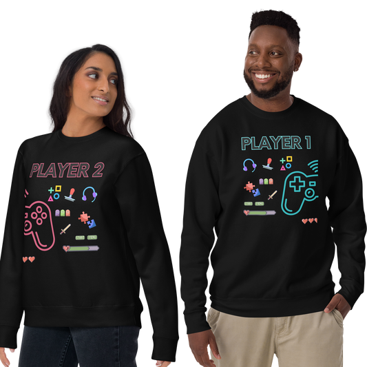 Gamer Couple Sweatshirts (Player 1 & 2)
